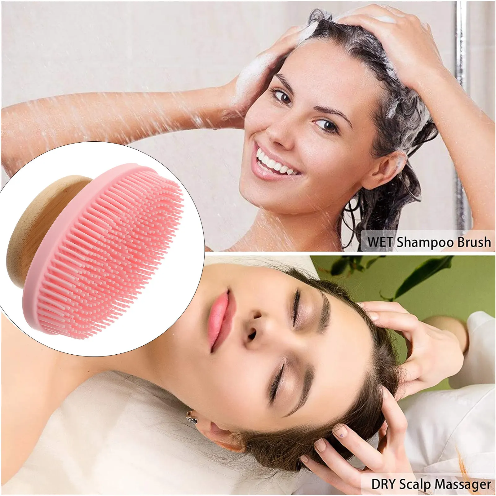 Silicone Bath Brush Ergonomic Curved Handle Soft Flexible Bristles for Exfoliating Scalp Back Massage Deep Cleansing Pore