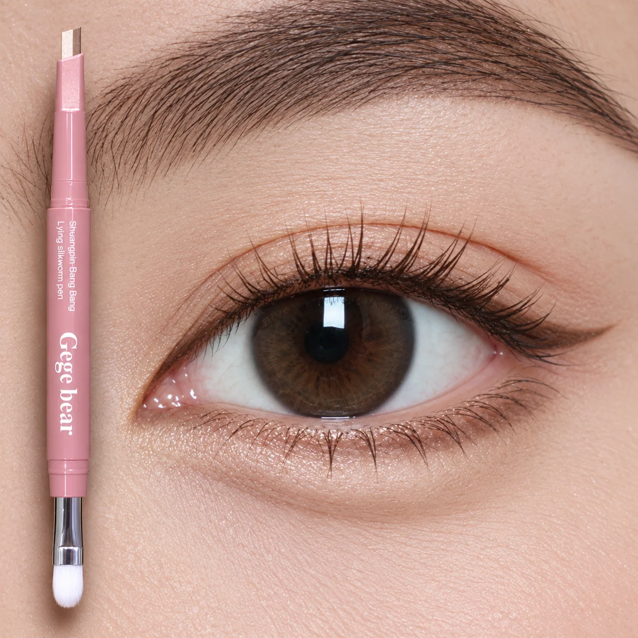 Gege Bear Aegyo Sal Pencil, Dual Color Under-Eye Highlighter & Contour Stick with Blending Brush, Natural Brightening Eye Makeup