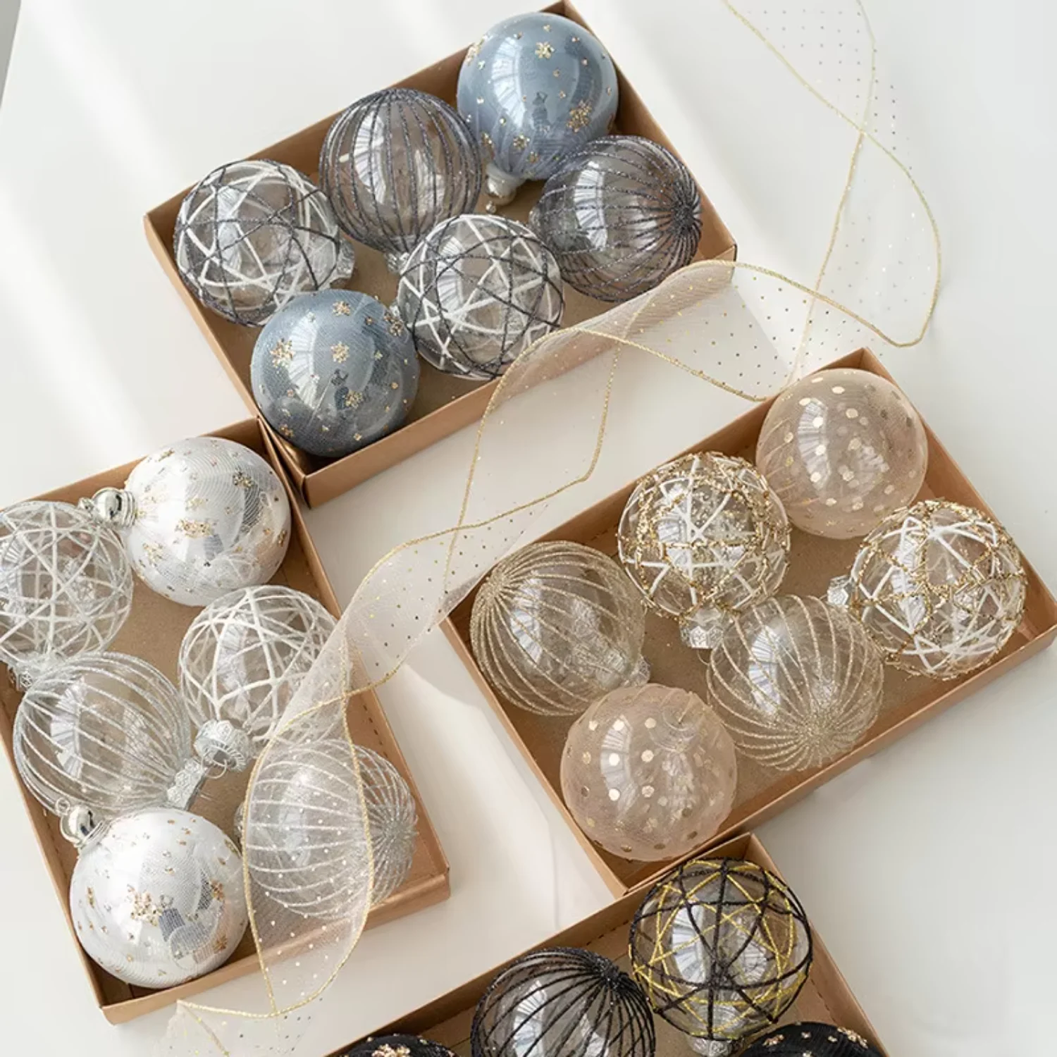 Transparent Colorful Glitter Christmas Plastic Ball Set Christmas Ball Tree Ornaments for