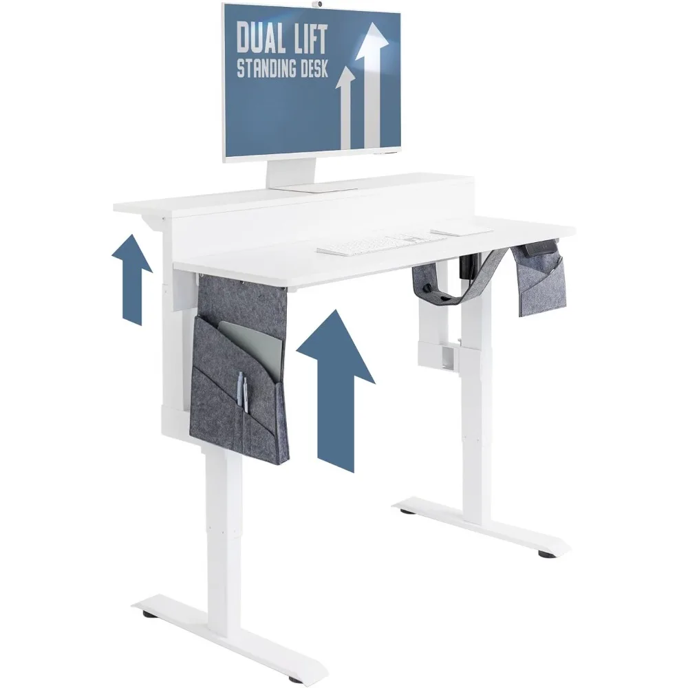 

Dual Lift Adjustable Height Standing Desk 48 x 24 — Adjust Both Monitor and Desk Height with Electric Motor (White)