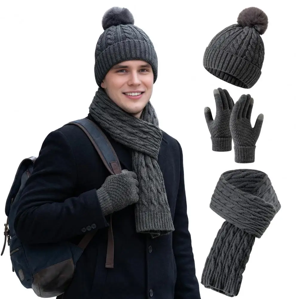 Winter Outfit Winter Hat Scarf Gloves Set for Women Warm Pompom 62-inch Knit Scarf Cozy Touchscreen Mittens for Weather Warm