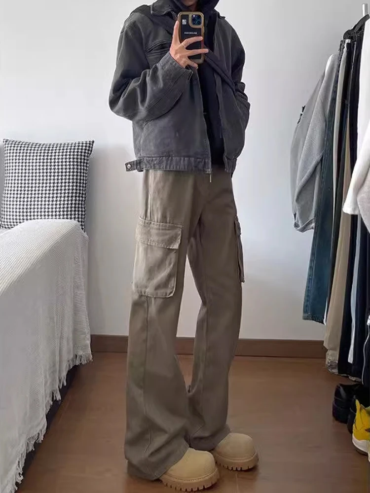 

Мужские джинсы в американском ретро-стиле, кофейного цвета, прямые, повседневные, облегающие, расклешенные, длинные брюки, рабочая одежда, в стиле High Street, Cleanfit