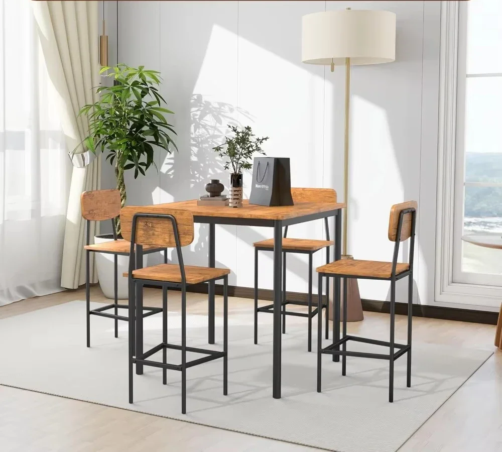 Kitchen Table and Chairs for 4, Dining Table Set for 4 with Space-Saving Design, Industrial Dining Room Table Set