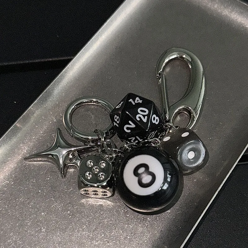 Black 8 Dice String Handmade Bag Pendant Trendy Wear Keychain Waist Accessories