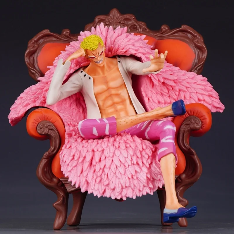 

23cm One Piece Cartoon Doflamingo Sofa Sitting Posture Action Figure Hand-Made Model Ornament Trendy Collectible Birthday Gift