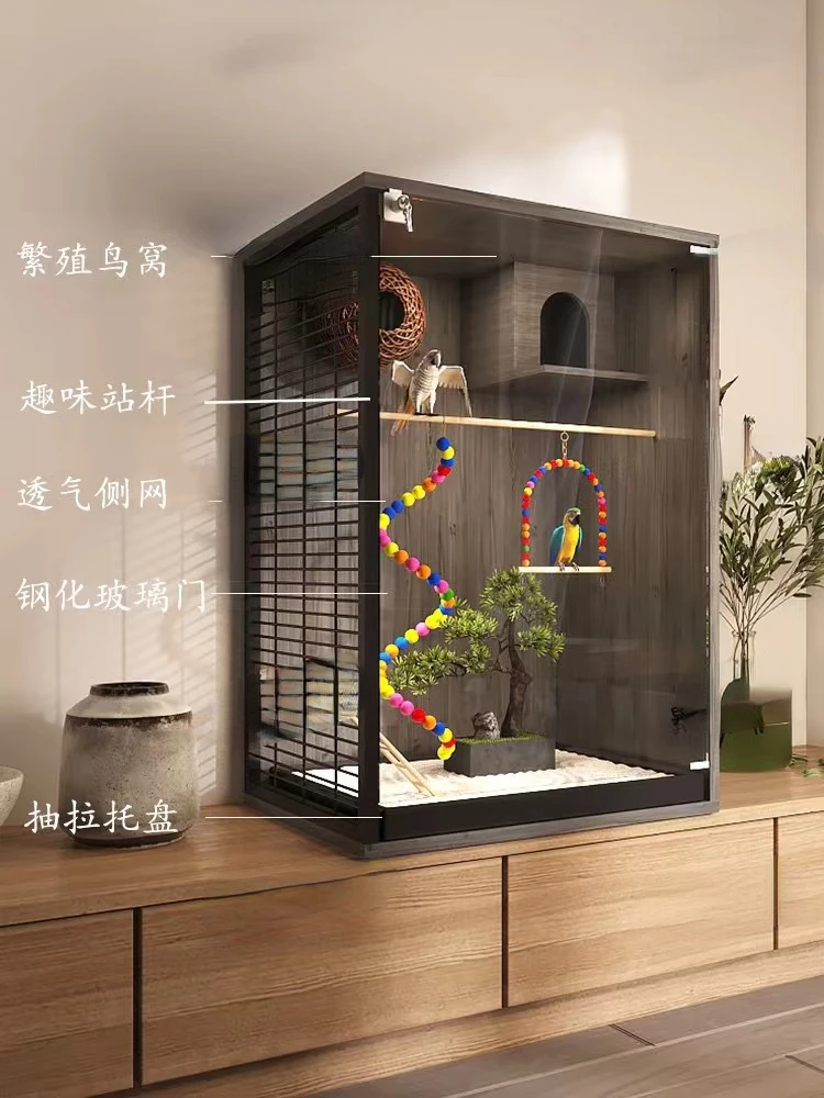 Solid wood bird cage starling luxury villa breeding large cage