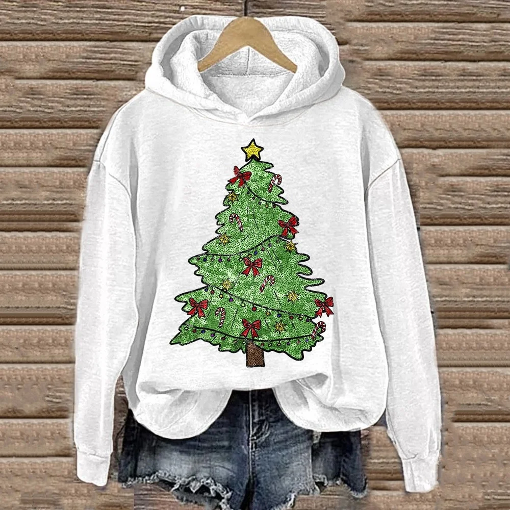 Sudadera con capucha de dibujos animados de Navidad para mujer, Sudadera con capucha de Primavera/otoño, ropa con estampado de alces, ropa informal de manga larga para fiesta del día de Navidad