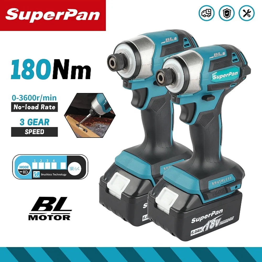 

SuperPan DTD173, аккумуляторная ударная дрель 180N 1/4 дюйма, бесщеточная отвертка 3600 об/мин, для аккумуляторных контактов Makita 18 В