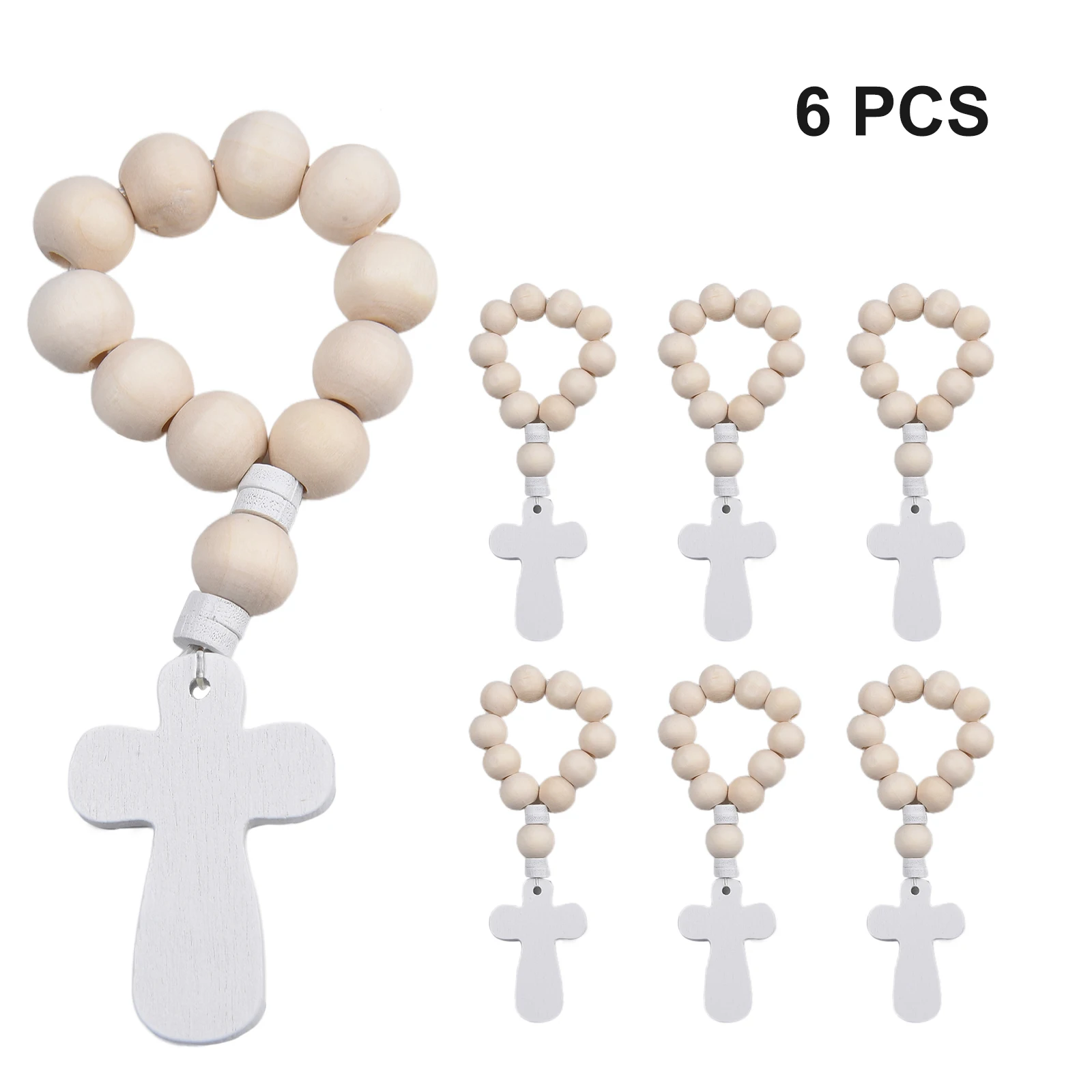 6/12/18PCS Wooden Rosary Wood Bulk Catholic With Crucifix Wooden Cross Pendant With White Mesh Bags For Baptism First Communion