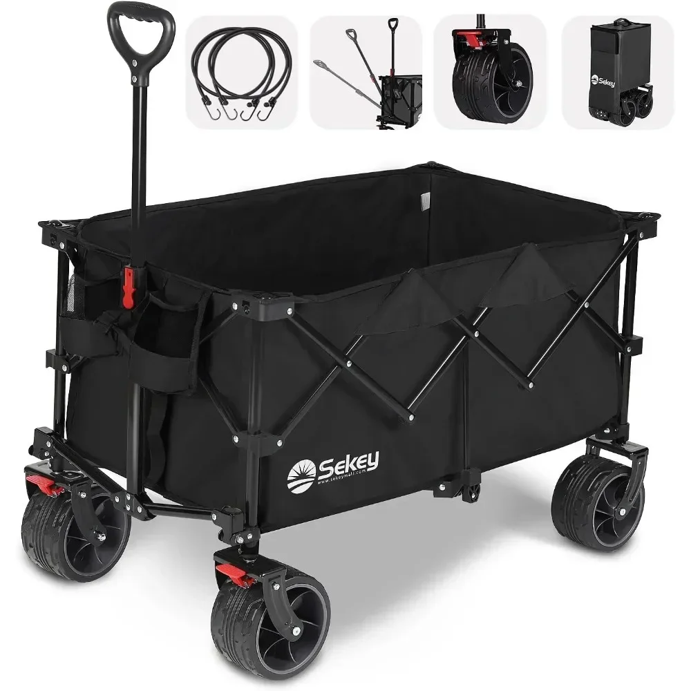 

220L Collapsible Foldable Wagon with 330lbs Weight Capacity, Heavy Duty Folding Utility Garden Cart