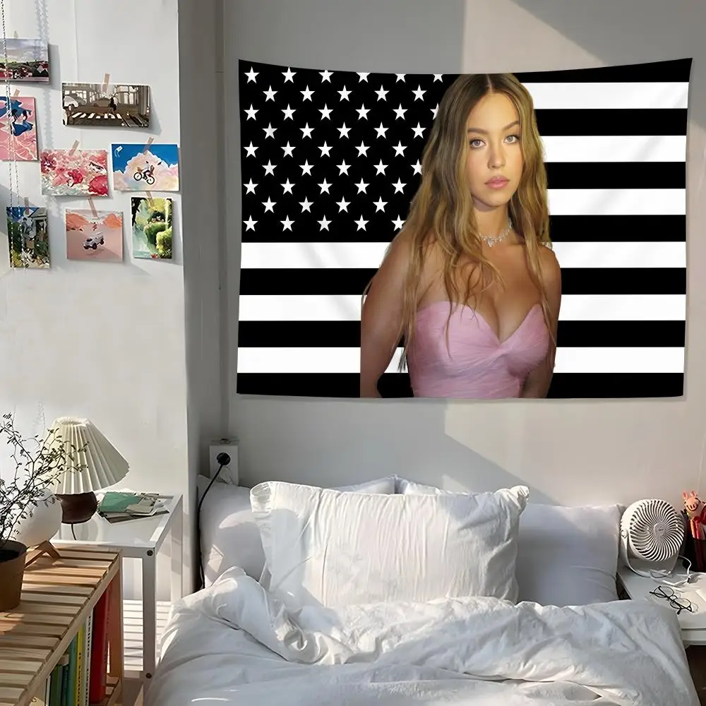 S-Sydney Sweeney Singer Tapestry Custom Home Living Room Bedroom Wall Decor Wallpaper Backdrop Cloth With Clips