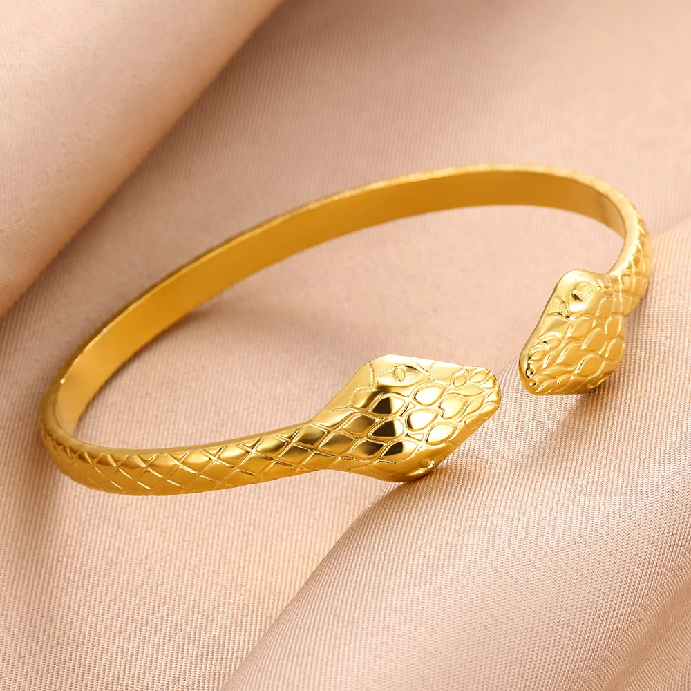 Stainless Steel Snake Bangle Bracelet For Women Vintage Gold Color Aesthetic Charm Bracelet Daily Wear Jewelry Gift mujer