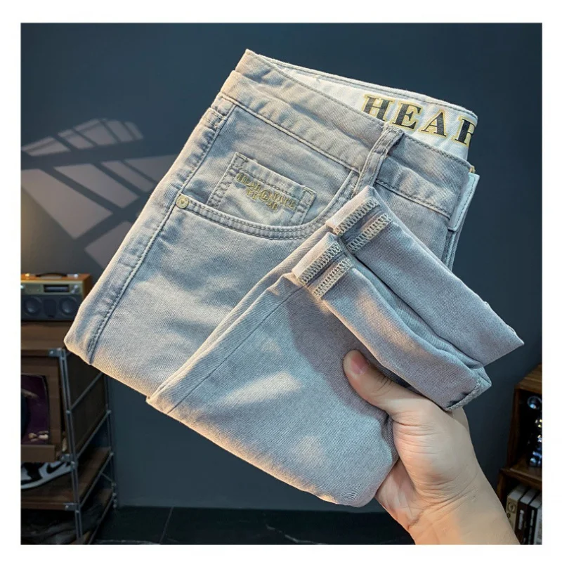 

Summer thin jeans for men2024new vintage trendy printed slim-fitting small straight pants casual men's trousers