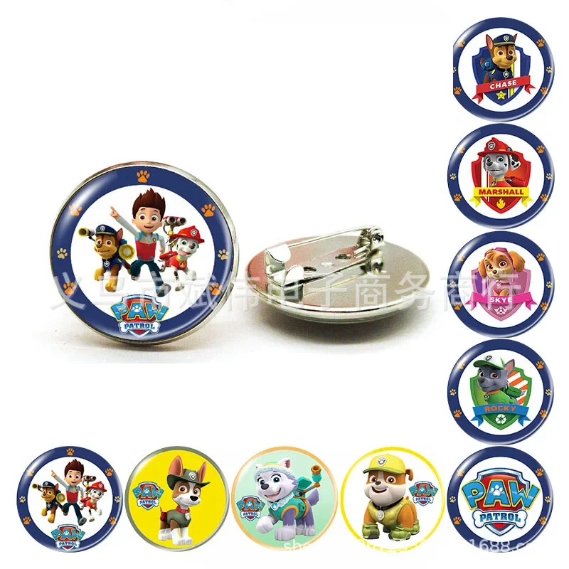 Cartoon Paw Patrol Team Dog Time Gem Metal Brooch Emblem Pin Fashion Trend Creative Brooch Cute Emblem Children's Day Gift