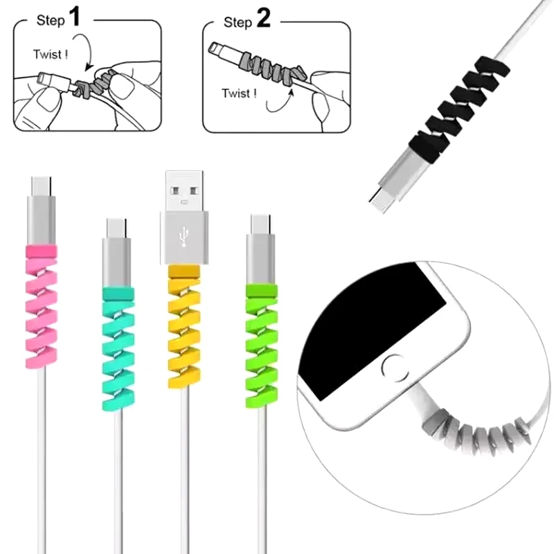 

Silicone Charge Cable Protector 10PCS Cable Spiral Winder Wire End Cord Savers Cover USB Charger Cable Accessories For Phone