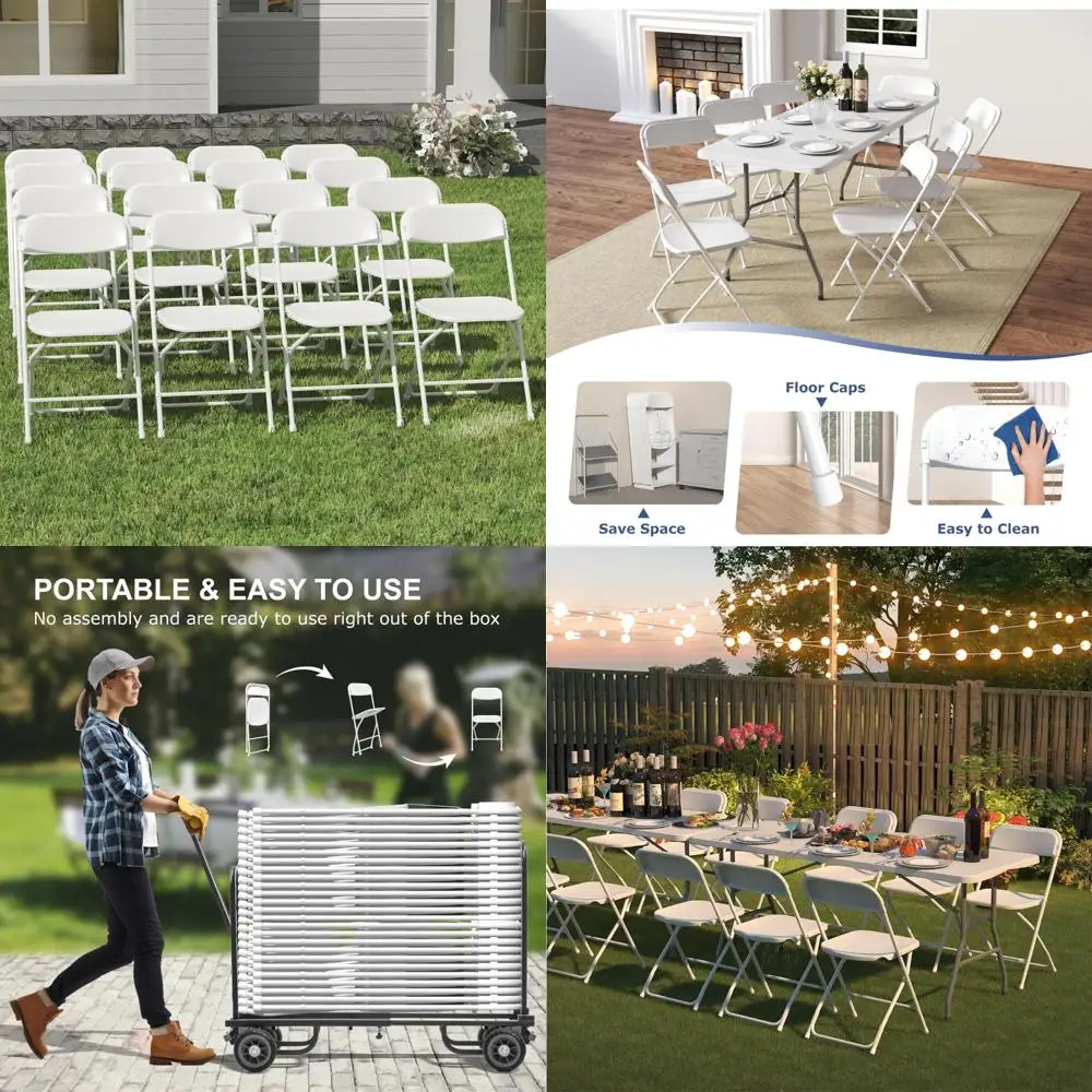 

Portable Lightweight Folding Chairs for Indoor and Outdoor Events - 16 Pack, White, 350lb Capacity, Durable Plastic Chairs