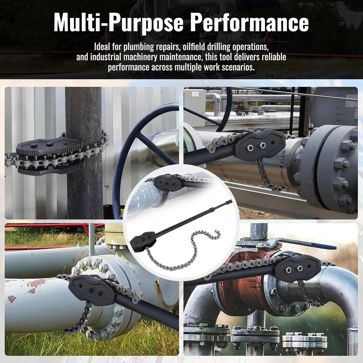 مفتاح ربط أنابيب السلسلة، ملقط سلسلة بطول سلسلة 41.3 بوصة وطول المقبض التلسكوبي 35.4 بوصة - 47.2 بوصة، مفتاح ربط، شعبي جديد