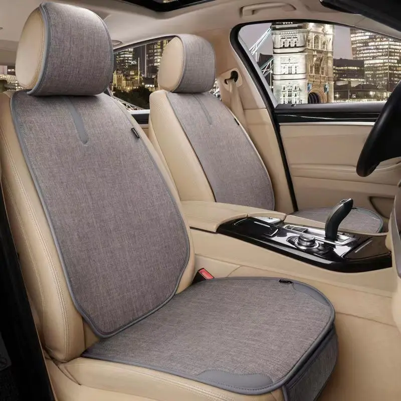 Luxury Car Seat Covers Set Front Rear Linen PU Leather Edging Universal Car Seat Cushions  Seat Protection Covers For Car