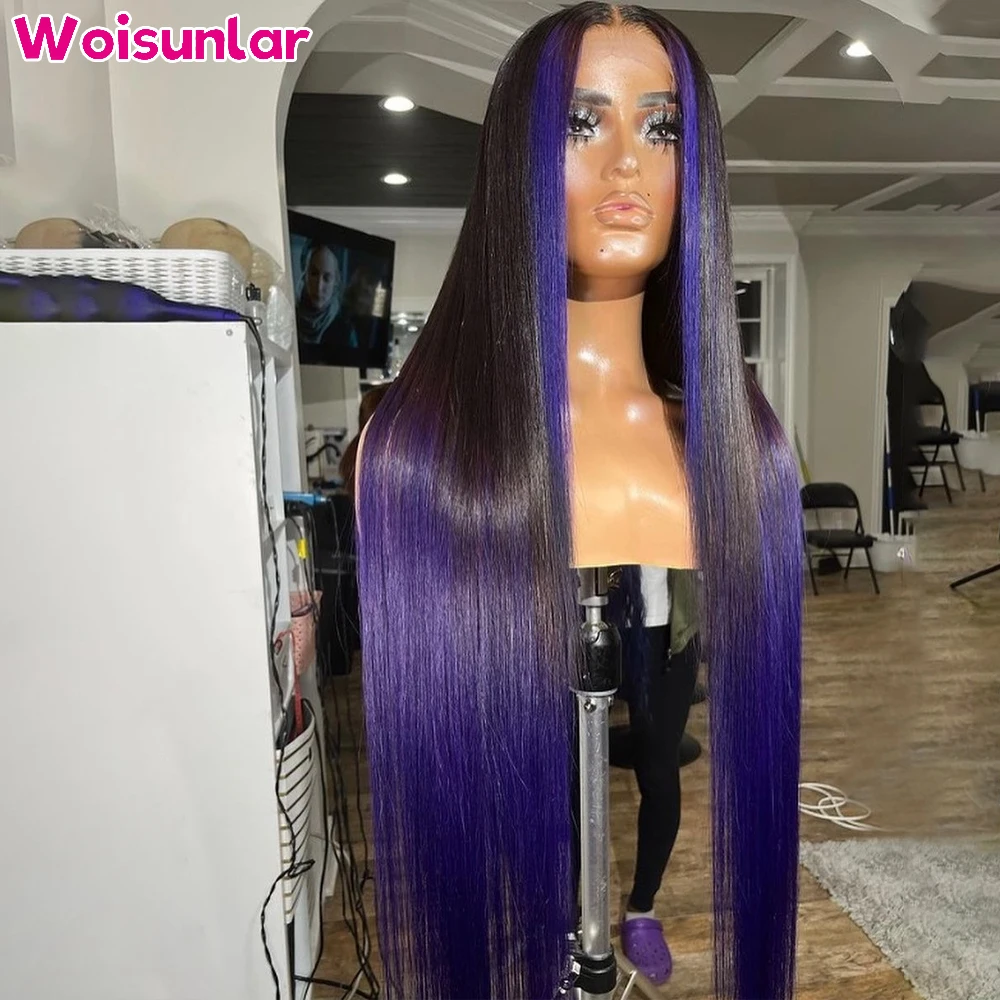 36 بوصة أومبير الأسود والأرجواني الدانتيل الجبهة خصلات الشعر المستعار الإنسان مستقيم 200% النساء السود 13x4 الدانتيل الشفاف الشعر البشري البرازيلي