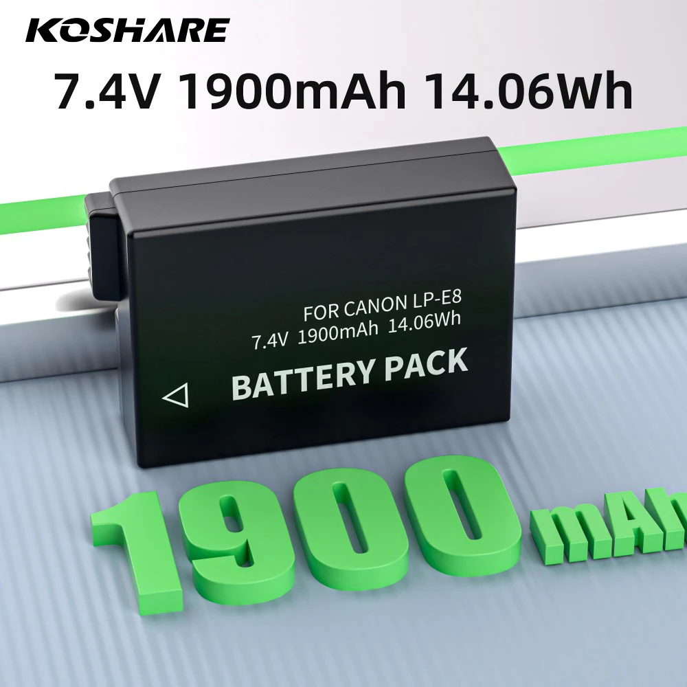 KOSHARE  LP-E8 LP E8 1900mAh Battery for Canon Rebel T3i T2i T4i T5i 600D 550D 650D 700D Kiss X5 X4 Kiss X6 Digital Camera
