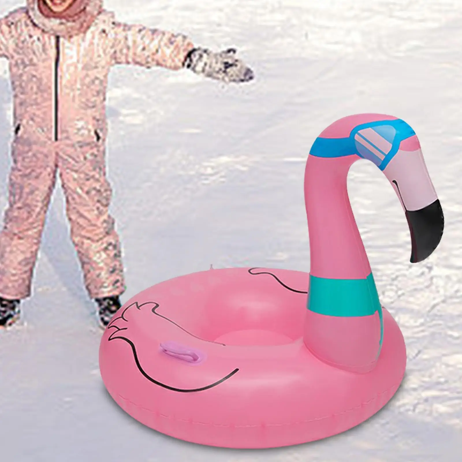 Inflatable Snow Tube Snow Sledge 47Inches Flamingo Snow Tube Sled with Handles for Sledding Winter Fun Family Activities Skiing