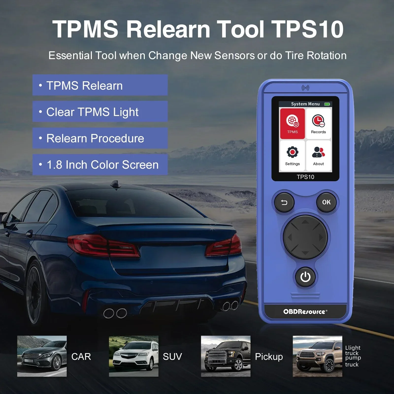 Auto Tire Pressure Monitoring System Relearn Tool, TPS10 Car TPMS Reset Tool for Ford Jeep Mitsubishi GMC Ford Buick Cadillac