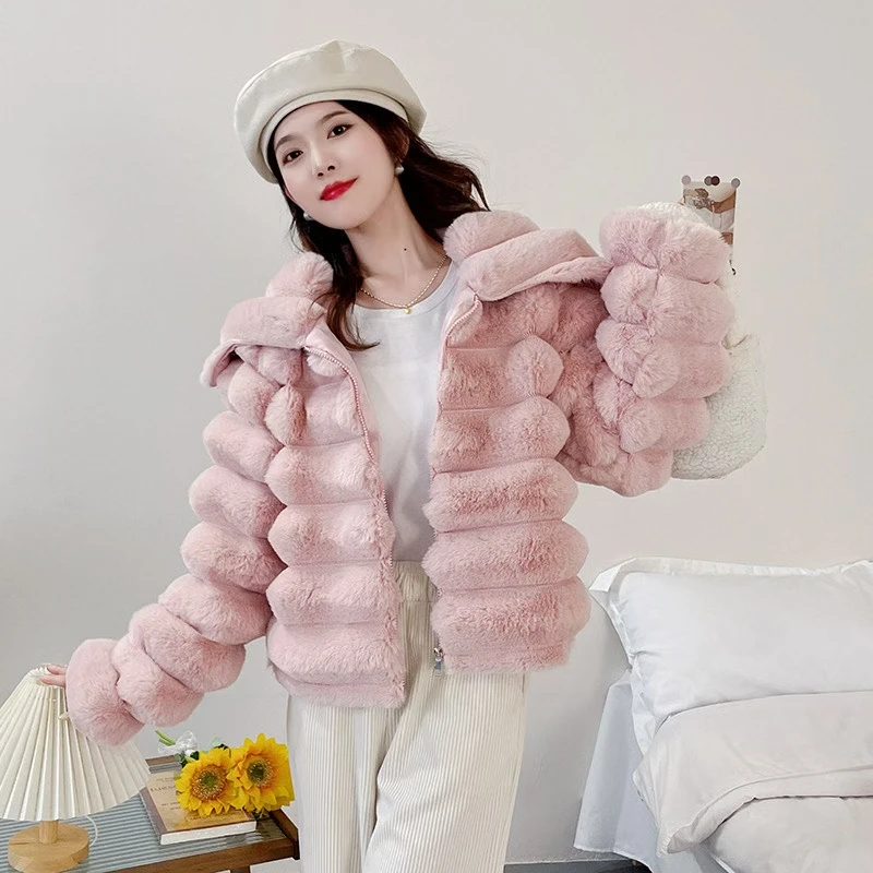 معطف فرو ort نسائي شتوي فضفاض ناعم بياقة كبيرة ملابس خارجية منفوشة عصرية من ألياف البوليستر الكورية #3