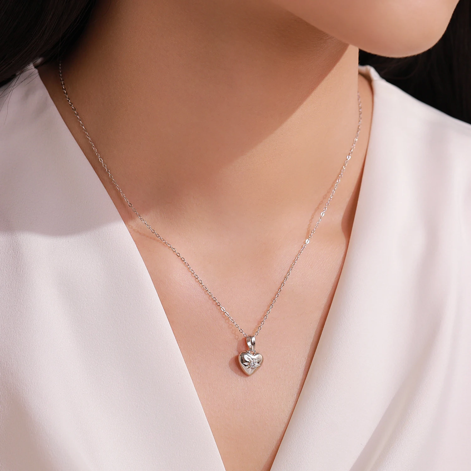 Ailmay 925 Sterling Silver Heart Locket Pendant Necklace for Women Girls Wedding Anniversary Party Bridal Chain Girls Choker