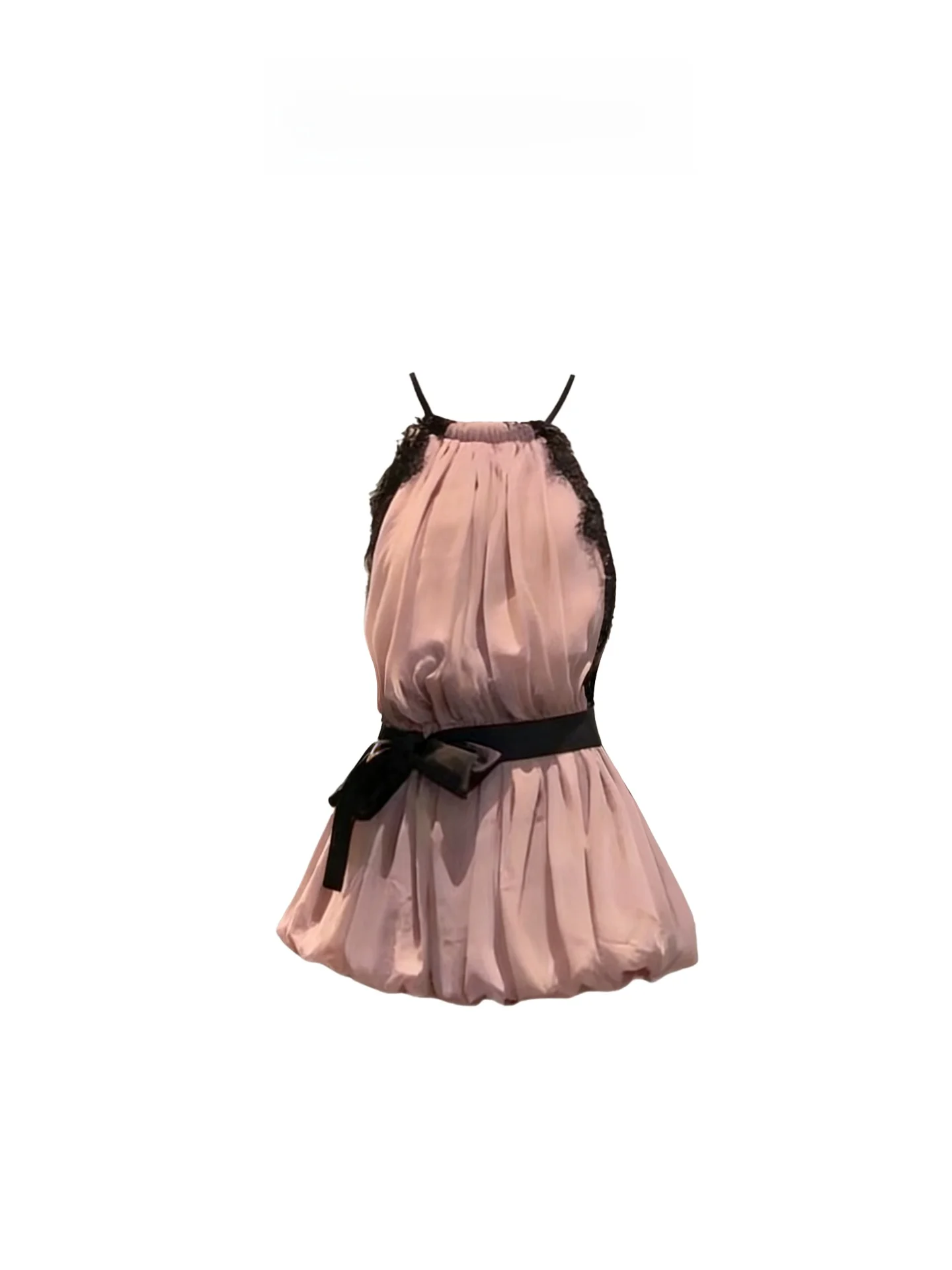 

HEZA Lace Splice Hanging Ne Dr Women Summer Gentle Spicy Waist Inward Holiday A-Line ort Skirt French Sle ...