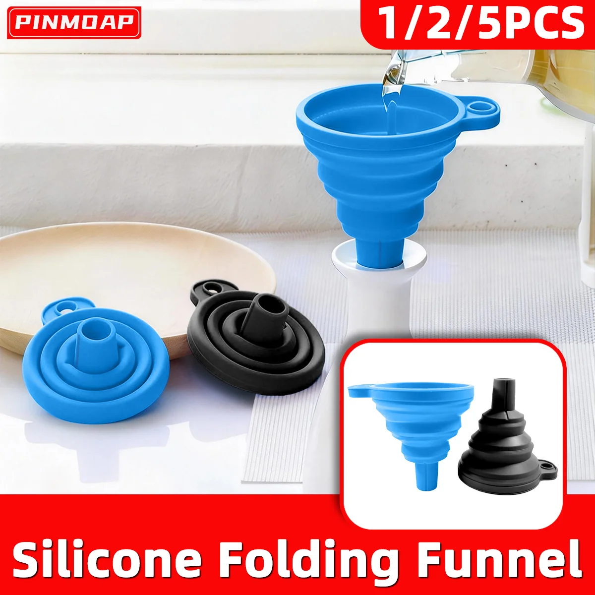 

PINMOAP Automotive Engine Oil Funnel Foldable Funnel Silicone Material Mini Portable Funnel For Fuel Oil Kitchen Accessories