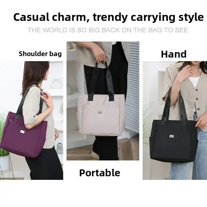 Neue, stilvolle, schlichte Umhängetasche in Unifarben für Damen, Nylon-Schultertasche, modische Handtasche mit großem Fassungsvermögen, Oxford-Handtasche. – Detail 3