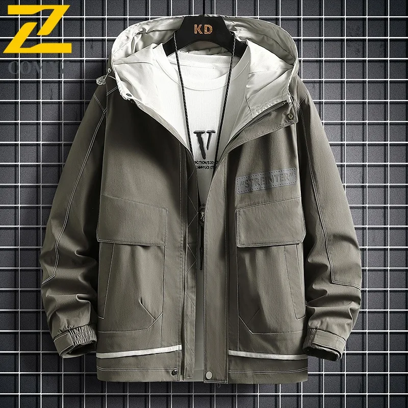 سترة COMXZ للرجال كاجوال بغطاء للرأس لتسلق الجبال في الهواء الطلق سترات متعددة الوظائف للمشي لمسافات طويلة والسفر معطف خريفي خفيف الوزن #2