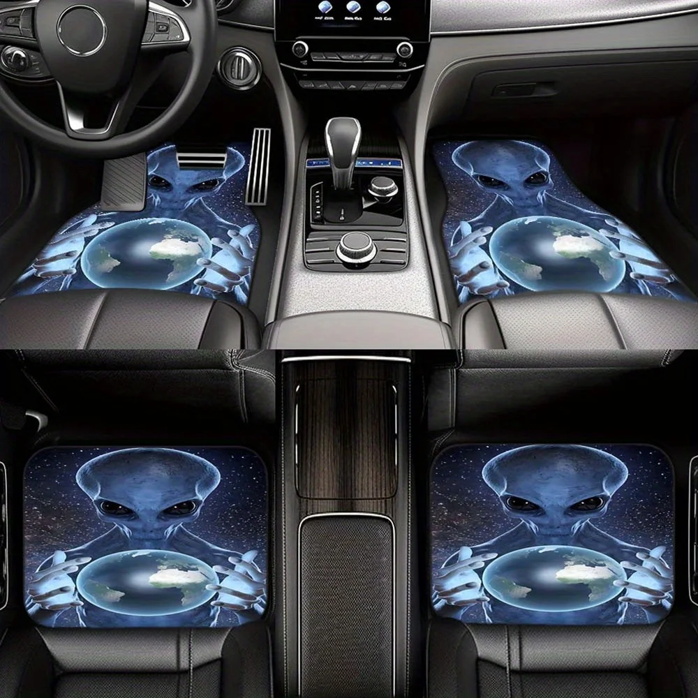4pcs Universal Fit Alien-Themed Car Floor Mats For Cars, Trucks, SUVs - Durable & All-Season - Unisex Gift