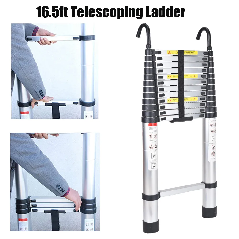 

16,5-футовая складная алюминиевая телескопическая лестница для подъема на крышу с крюком для крепления на кровлю