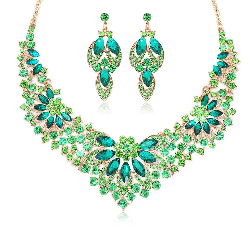 Retro Necklace Set 2-piece Set Leaves And Flowers Luxury Jewelry Wedding Accessories