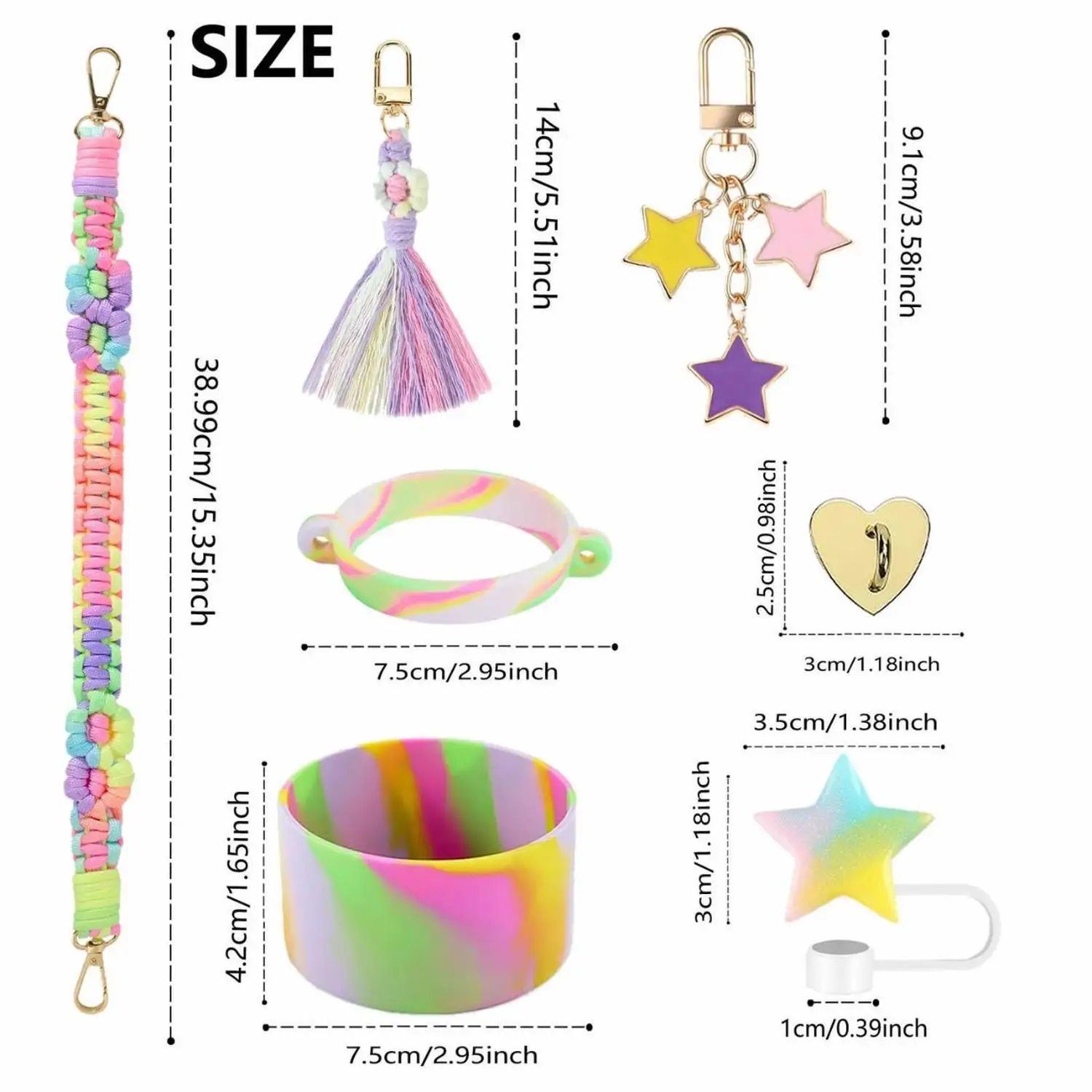 Daisy Woven Tassel Star Cup Chain Keychain Color Silicone Cup Pad Star Straw Topper Compatible with Stanley Tumbler view 5