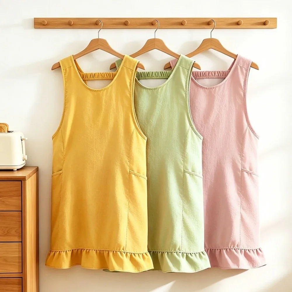 With Pocket Sleeveless Cooking Apron Stain-Resistant Breathable Fabric Kitchen Work Apron Adjustable Fit Widened Shoulder Straps