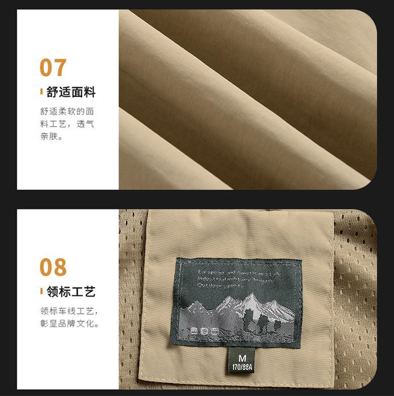 Herrenweste, winddichte Sommer-Arbeitsweste für Männer, Motorradweste, Herren-Arbeitsweste mit mehreren Taschen, originaler Luxus-Angelanzug. – Detail 8