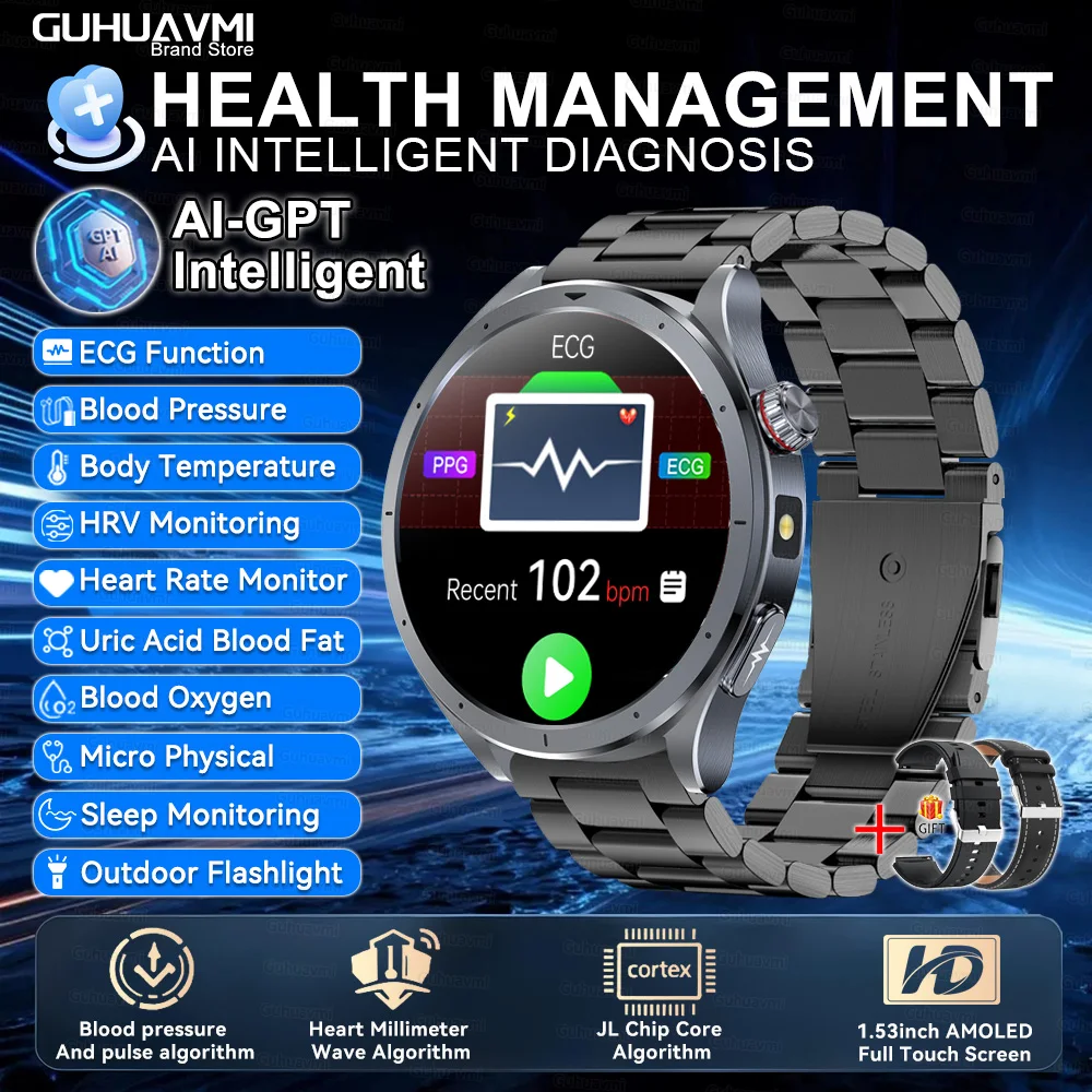 2025 New AI Health Care Accurate detection ECG+PPG SmartWatch Blood Pressure lipids Uric Acid Analysis ChatGPT Health Smartwatch