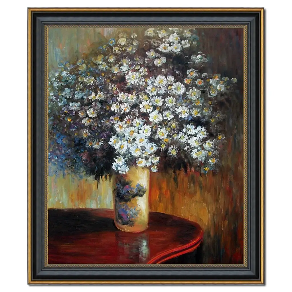 

Impressionist Flowers Asters Framed Claude Monet Painting Canvas Art Hand Painted Modern Artwork Dining Room Decor 20"X24"