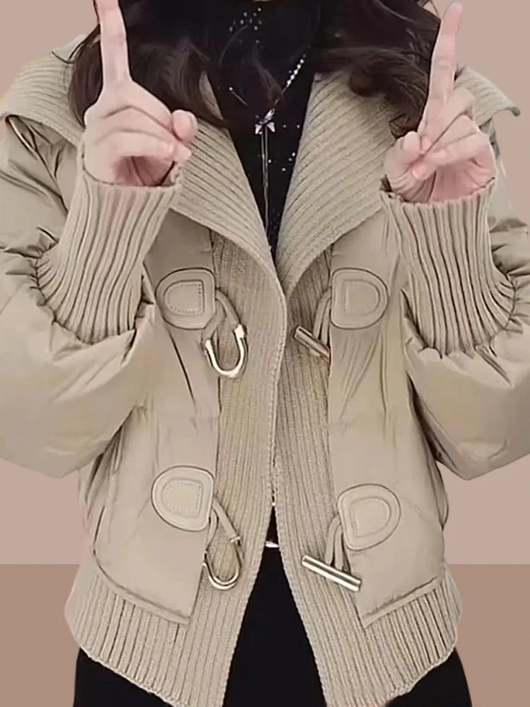 Women's Cotton Jacket Quilted Short Thick Warm Winter Coat Korean Style Loose Fit Long Sleeve Single Button Closure  Color