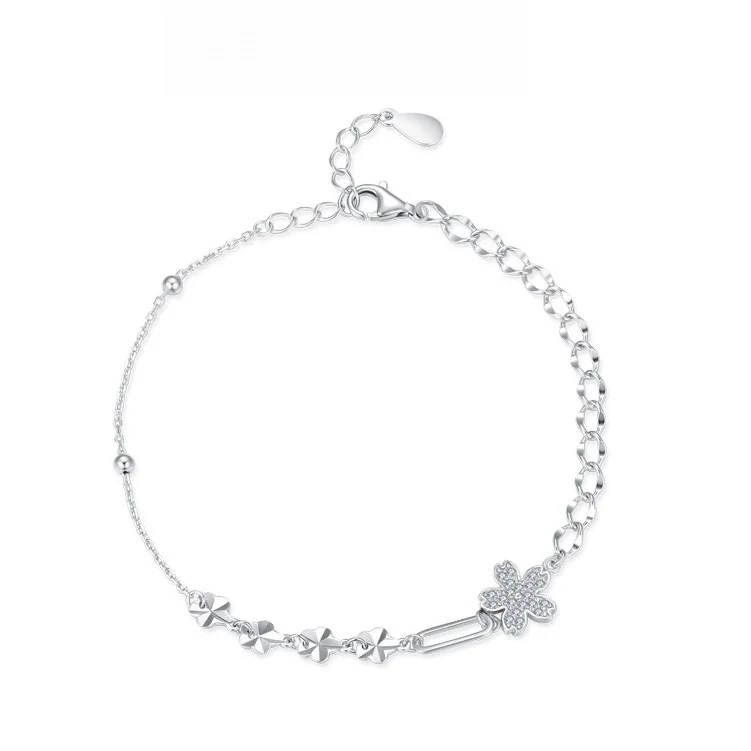 

S925 Sterling Silver Luxury Micro Diamond Bracelet Female Small Fresh Summer Open Hand Design Geometric Splicing Gift Jewelry