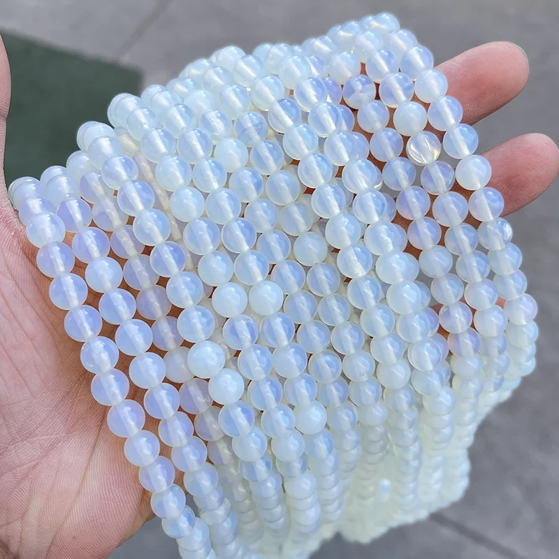 Natural Stone Beads White Opal Round Loose Spacer Beads 4 6 8 10mm for Jewelry Making DIY Bracelet Necklace Accessories 15\