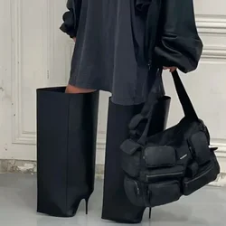 New Knee Length Loose Fit Big Circumference Straight Leg Pants Boots New European American High-heeled Pointed Knight Boots 44