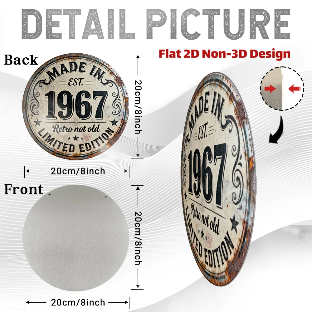 2D Flat,, 2D Flat, 1pc, Vintage Metal Aluminum Sign Decoration (8'' X 8''), Made in 1967 - 60+ Years of  Legacy, ' Not Old' Limi