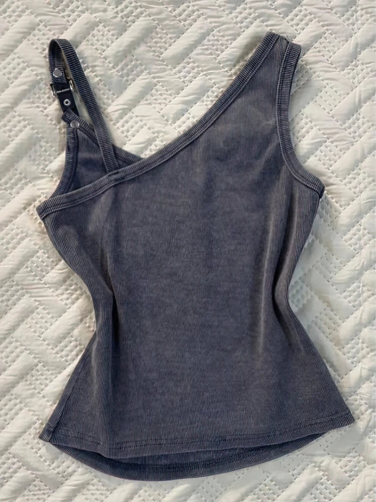 تي شيرت نسائي مثير Y2k بدون أكمام بأشرطة تي شيرت كلاسيكي بدون أكمام ملابس داخلية أساسية للسيدات ملابس خروج 100% قطن