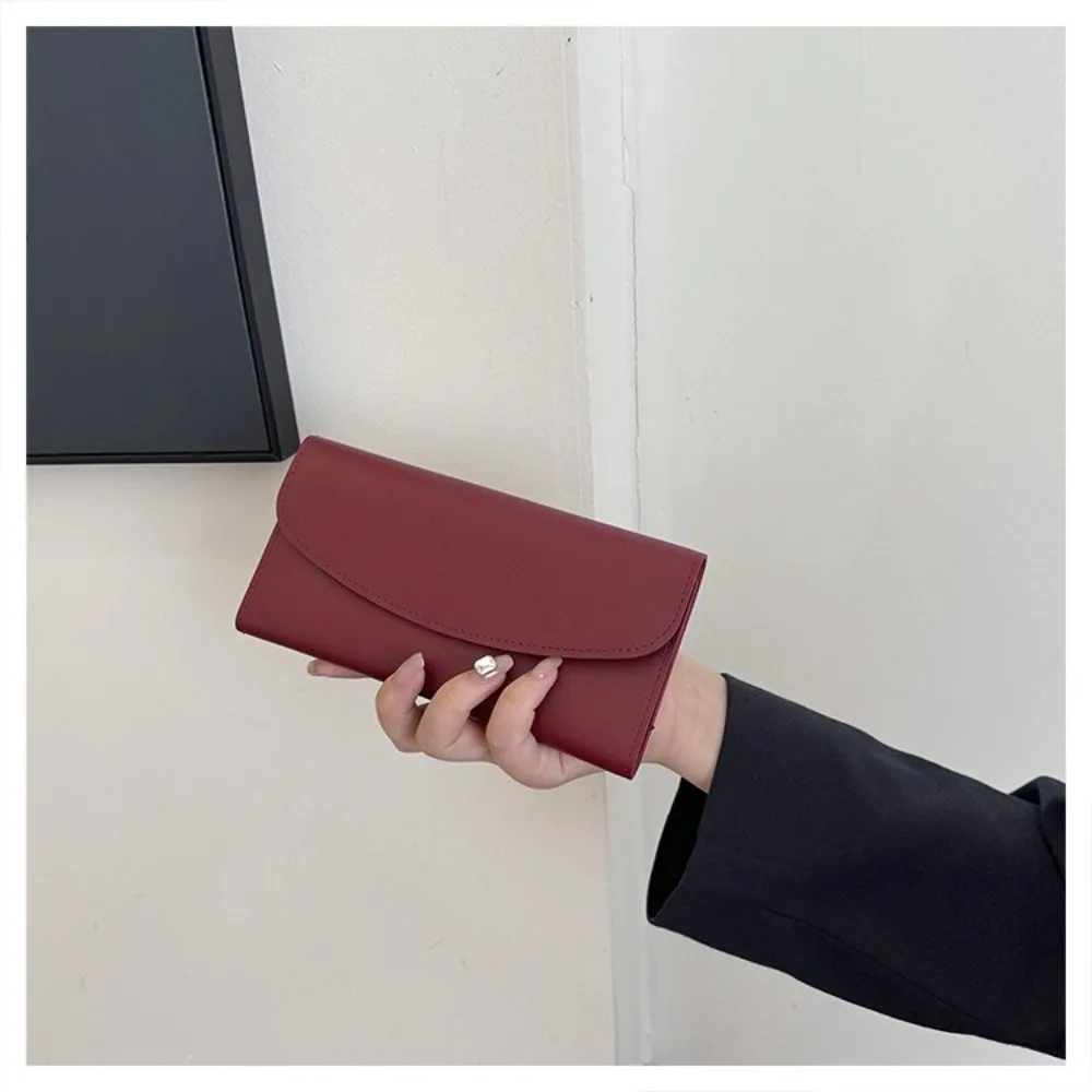 Elegant PU Leather Long Wallet Multi Card Slot Foldable Trifold Purse Soft Solid Color Money Bag for Men and Women