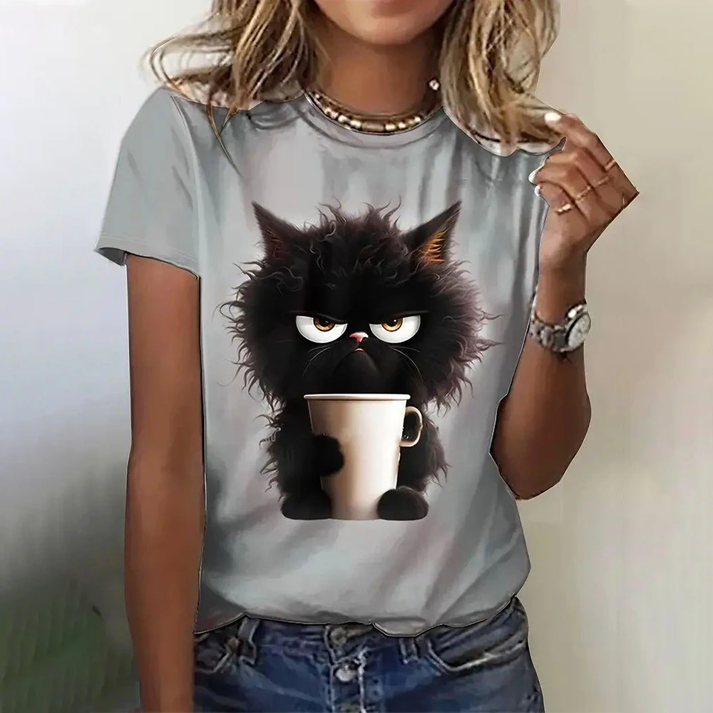 Summer Women\'s T Shirt Casual Short Sleeve 3d Cat Print T Shirts Fashion Streetwear Crew Neck Pullover Oversized Female Clothing