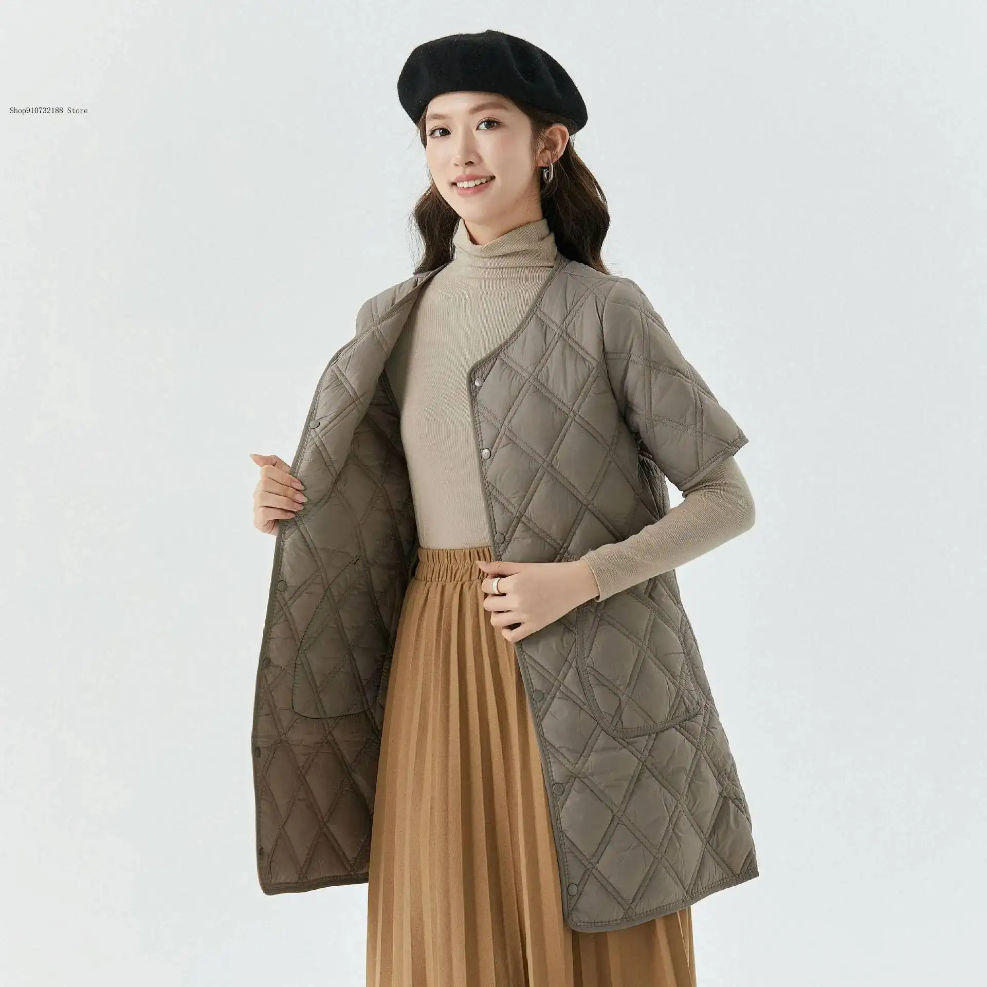 Spring And Autumn Winter Home Warmth With Velvet Medium To Long Short Sleeve Vest Cotton Jacket Women's Clothing