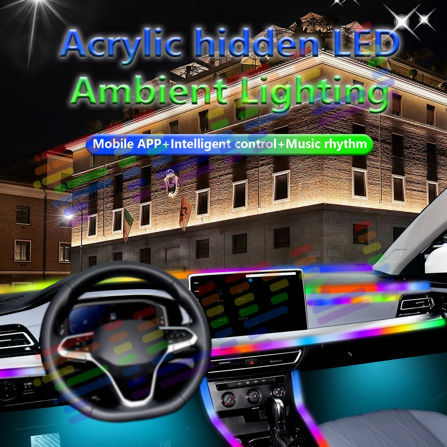 

22 In1 Car LED Interior Ambient Lights RGB Acrylic Strip For Nissan Altima Rogue Clio Kaptur Eclipse